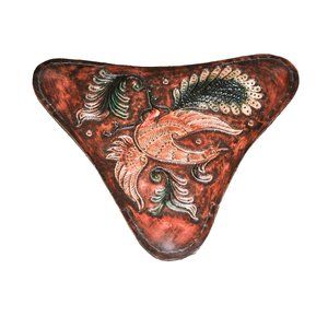 Vintage Handmade Folding Tripod Chair w Carved Leather Seat - Andean Birds